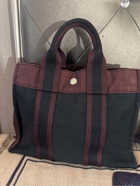 Hermes Black and Deep Brown Canvas Tote Briefcase